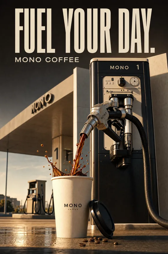 Concept de postare pentru o cafenea: „Fuel your day.”, Mono Coffee